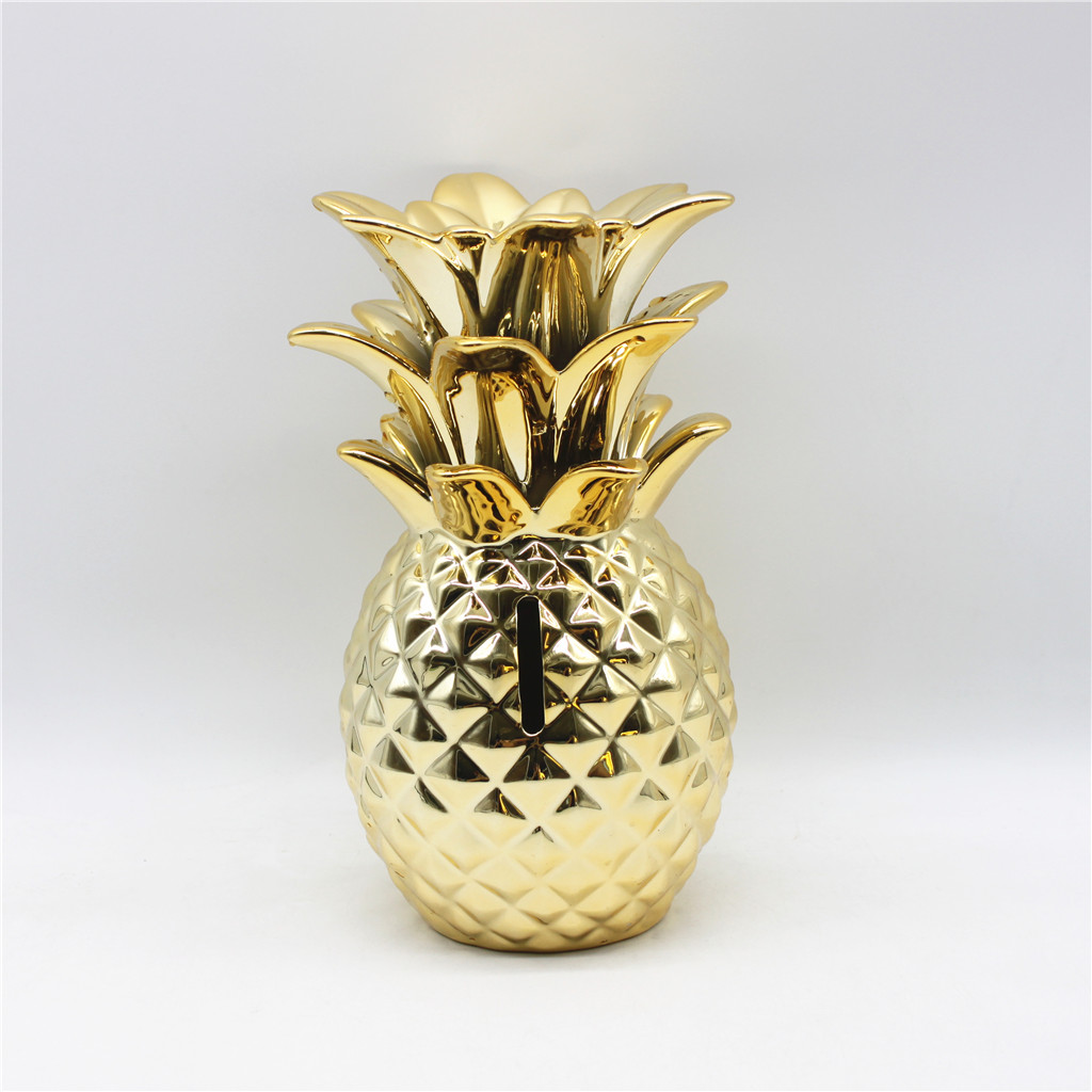 Electroplated Golden ceramic pineapple money Bank