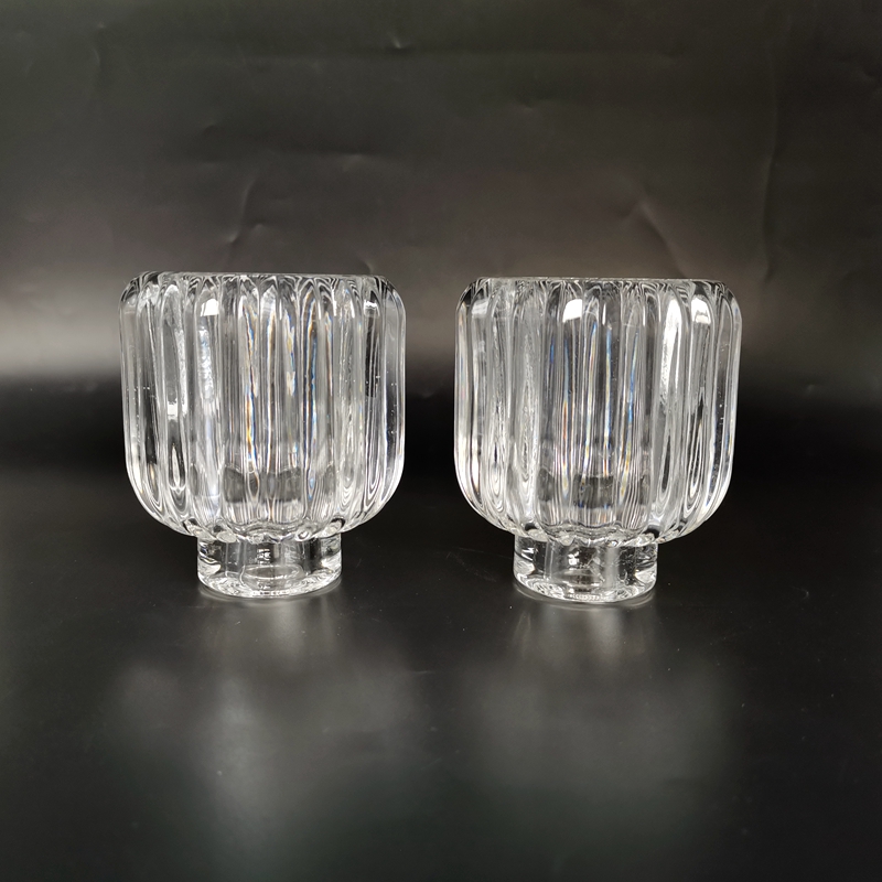 Modern ribbed pattern crystal glass candle holder for tealight and taper candlestick