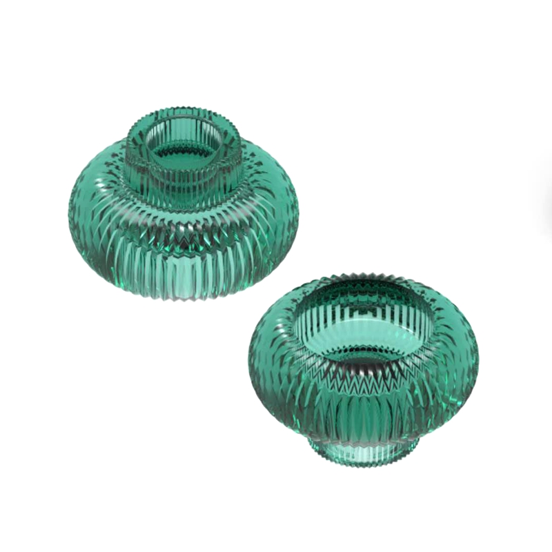 Hand made ribbed pattern glass candle holder for taper and tealight