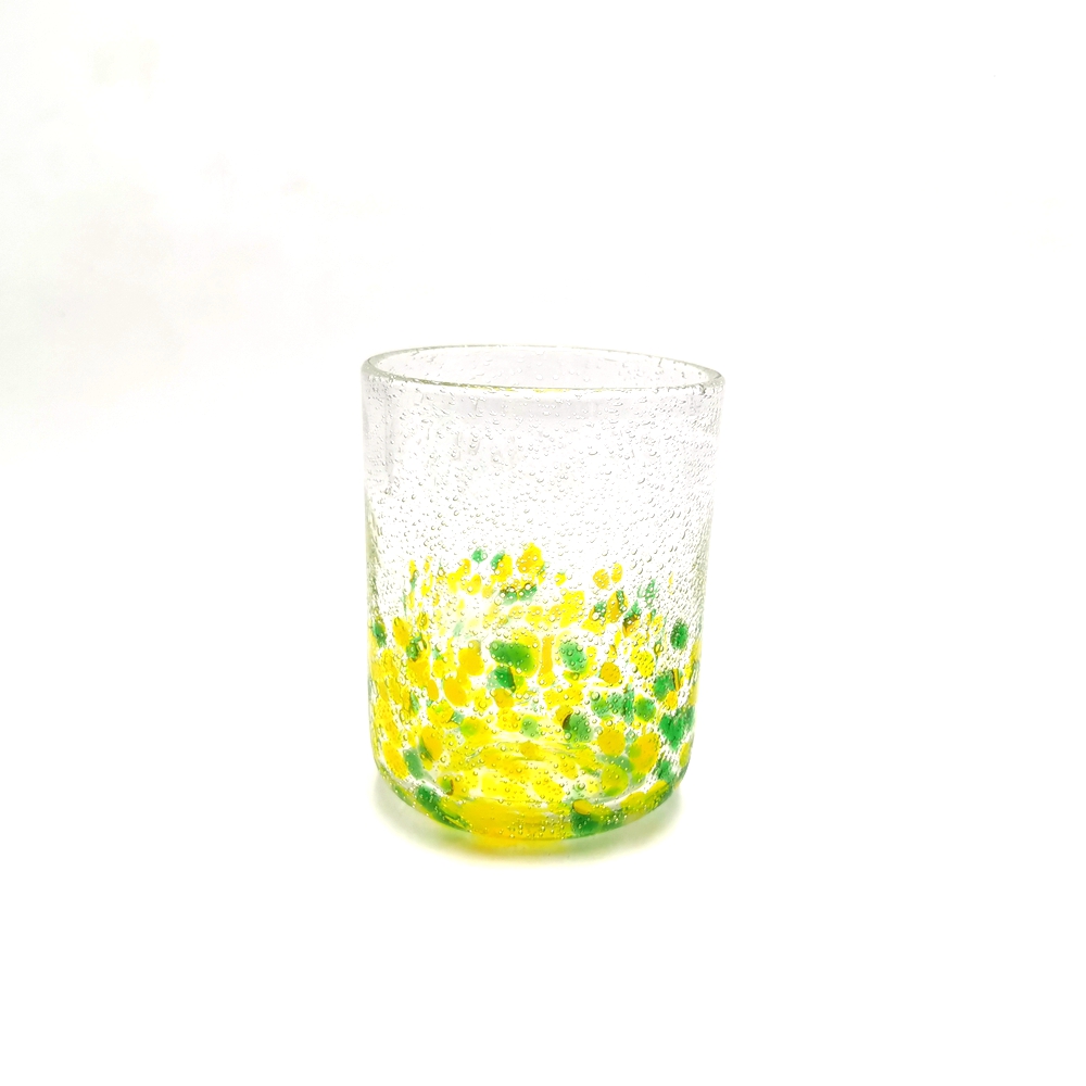 Hand Made Lemon Color Spots Glass Candle Votive Jar And Candle Holder
