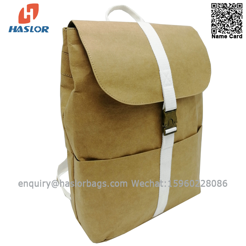 002P# Eco-friendly Kraft Paper Backpack Bags washable paper bag Lightweight Casual Daypack stylish colleage backpack bag