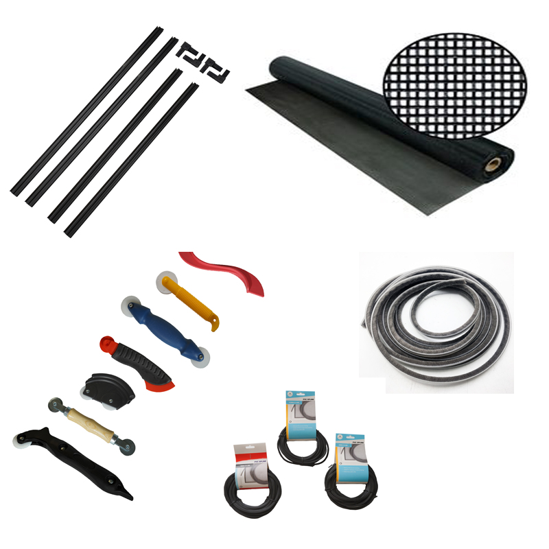 Window screen, spline tools, aluminum profile, plastic corner, weather strip, rubber strip