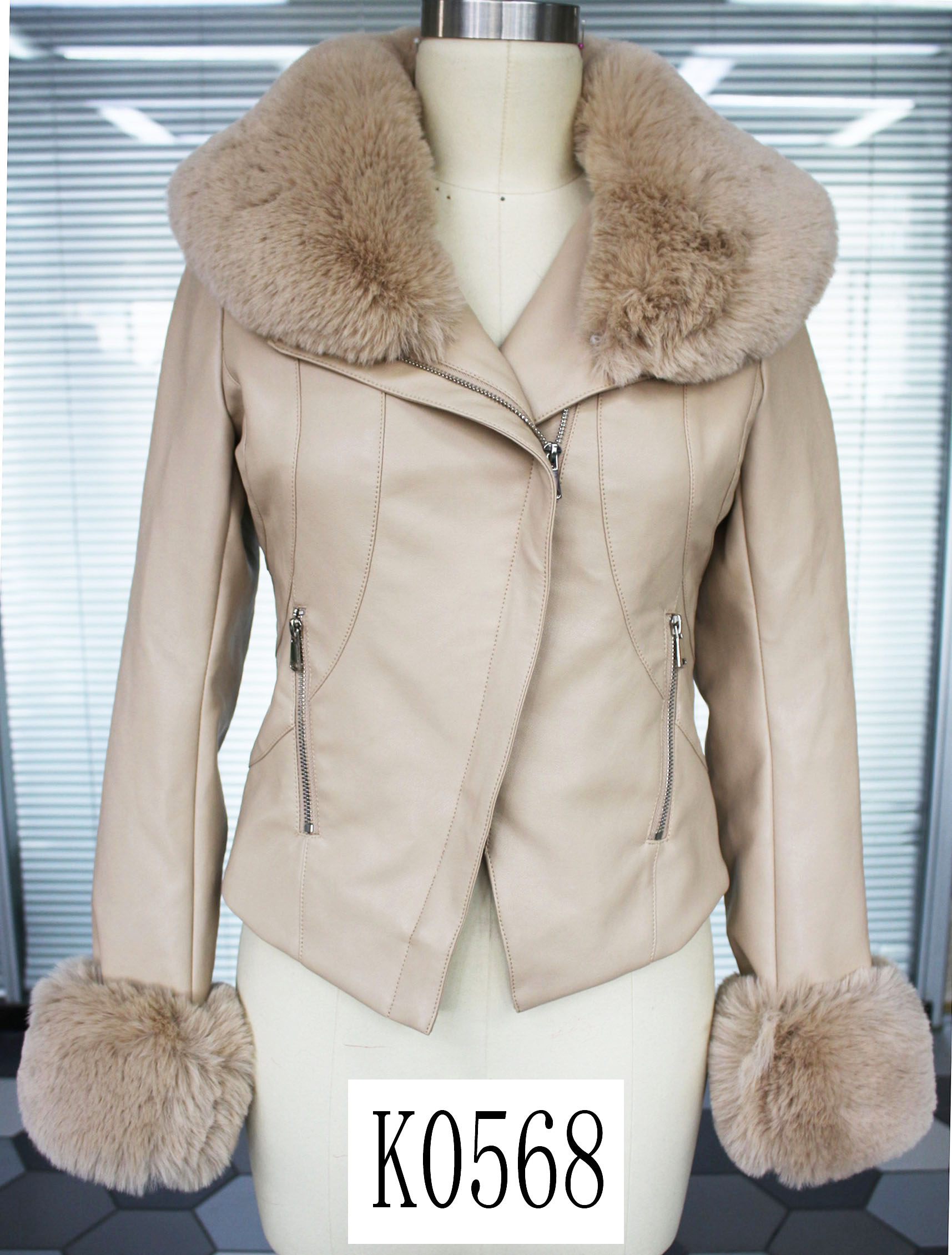 Short fake rabbit fur PU jacket