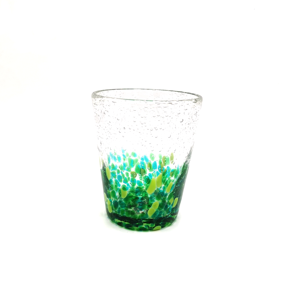 Hand Made Art Glass Candle Jar with Green Bubbles