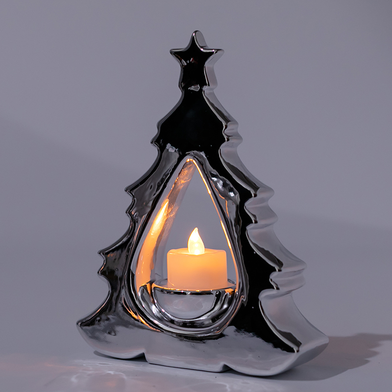 Silver Plated Ceramic Christmas Tree Candle Holder Tealight Holder
