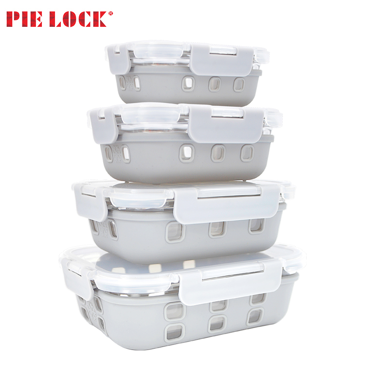 Glass food container with silicone sleeve glass containers for food storage oven microwave safe silicone protection