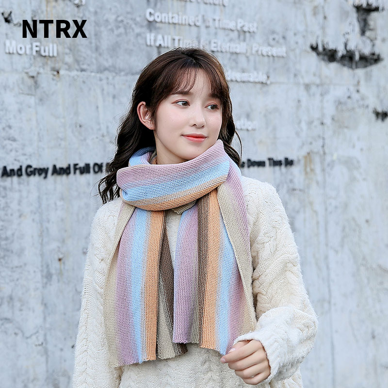 NTRX Classic colorful rainbow jacquard scarf Women knitted scarf for winter Stripe scarf