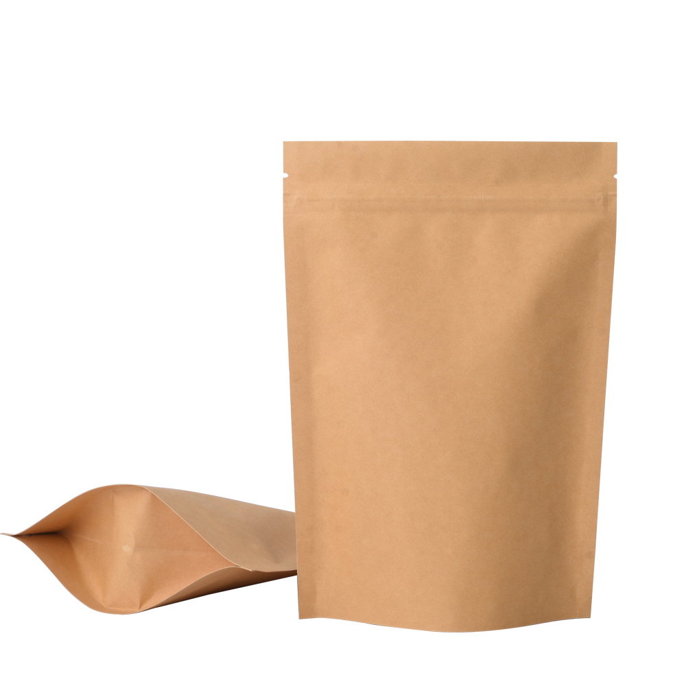 Factory wholesale food packaging doypack stand up pouch brown kraft paper bag with clear window and zip lock for tea snack