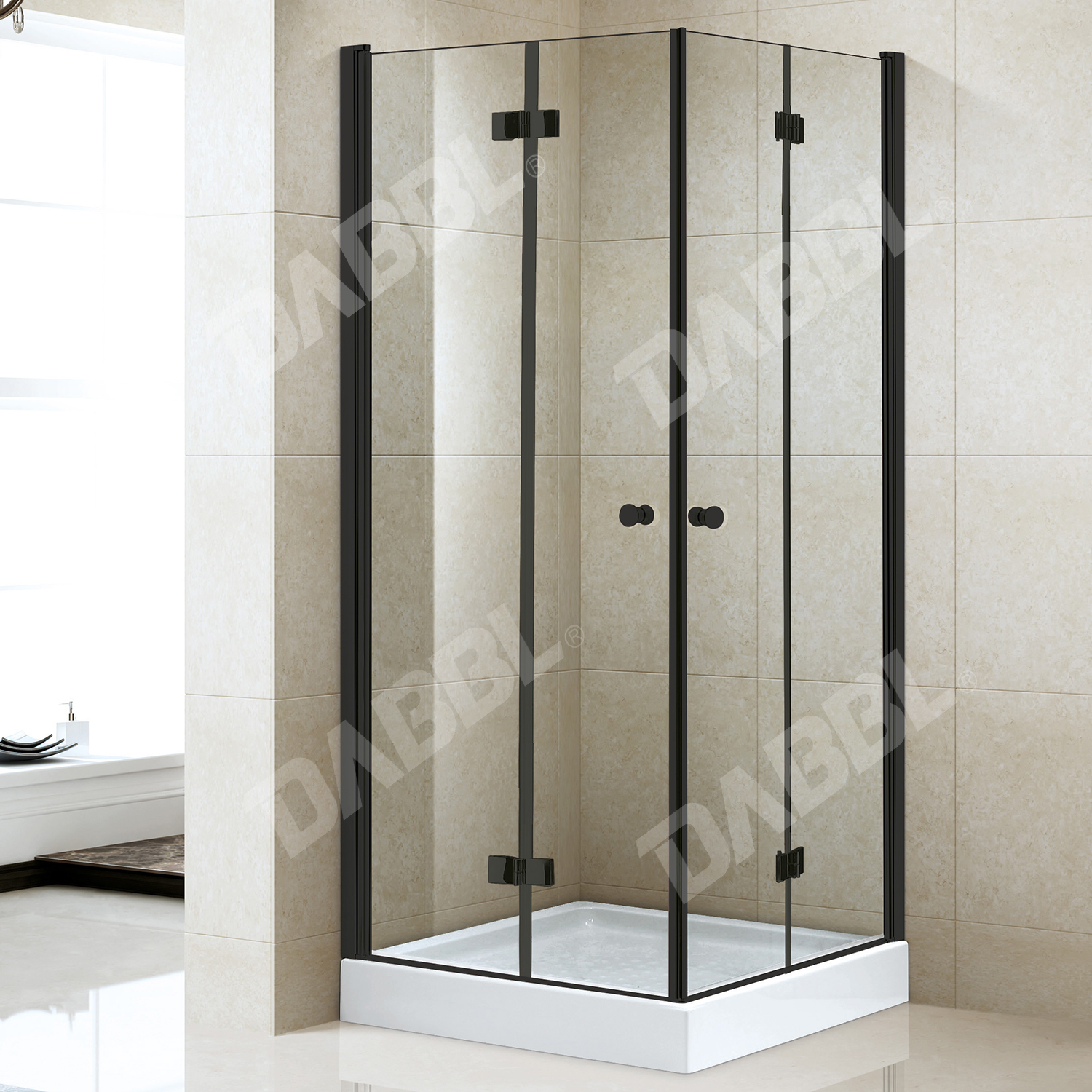 D2-H844Lift and up hinge Shower door, black matt simple shower room, folding shower door