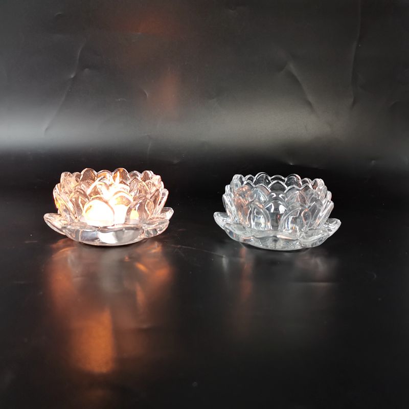 Classical lotus shaped crystal glass candle holder for tealight