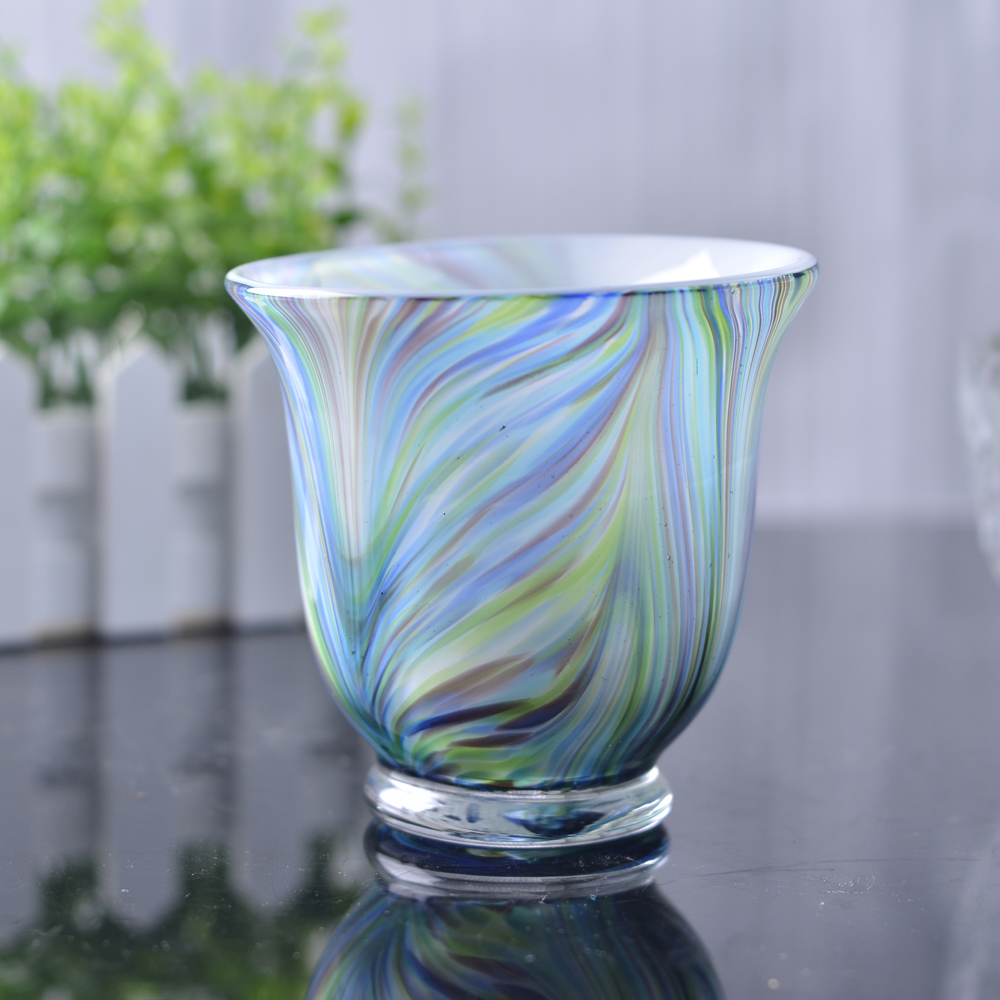 Small plant growing vessel with coloured wavy glass candlestick glass tumbler