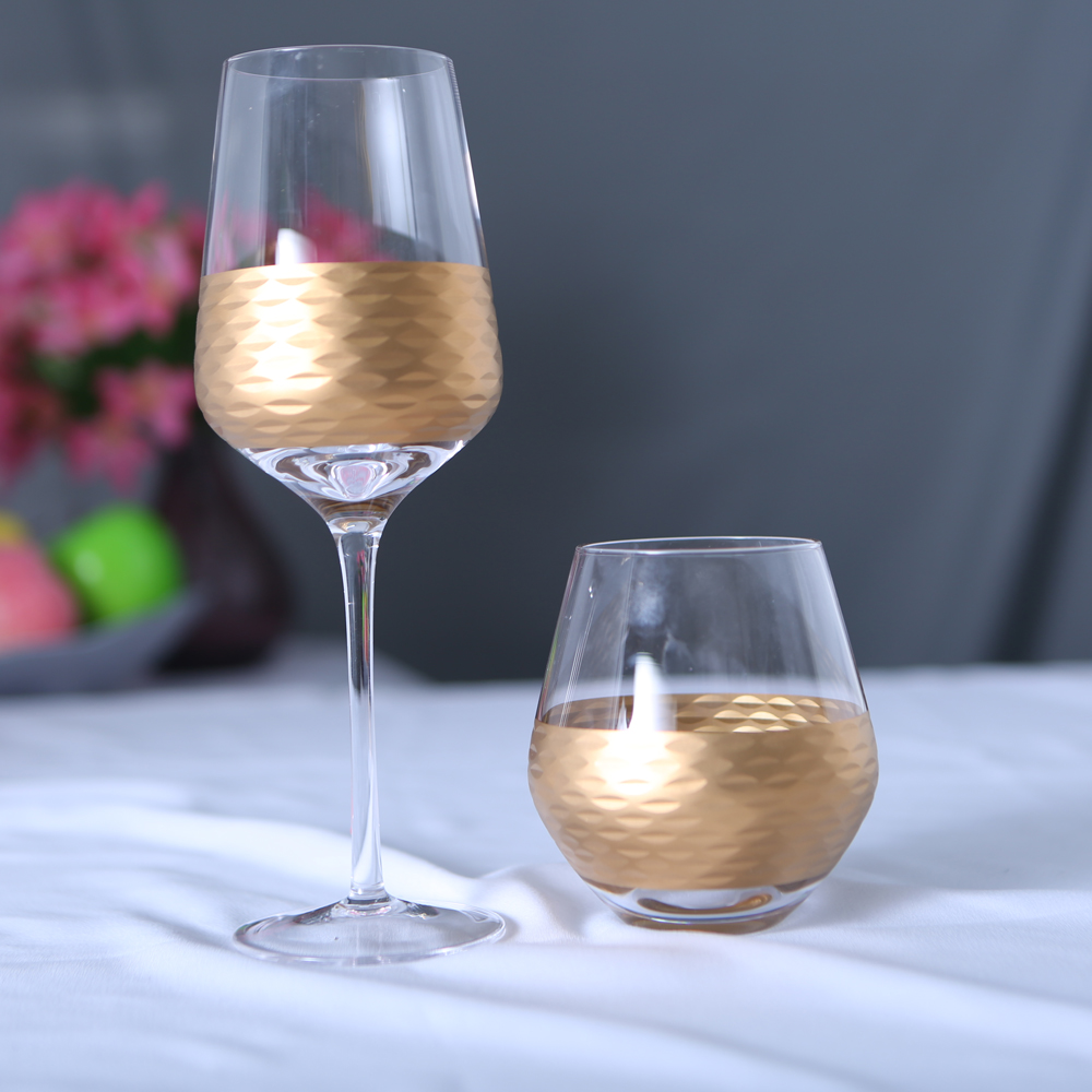 Electroengraving and gold-plated wine glass set, high quality wine glass and whisky tumbler