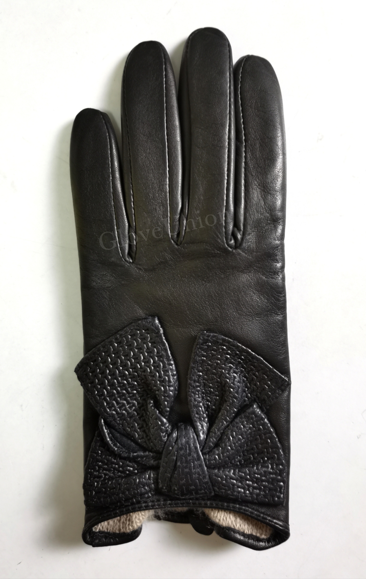 Ladies' sheepskin leather glove with bowknot