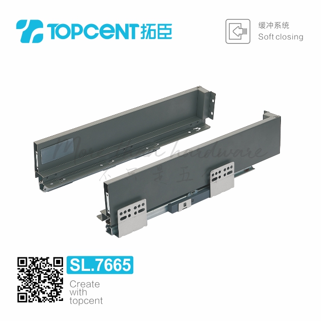 SL.7665 Topcent kitchen hardware undermount tandem slim box drawer slide