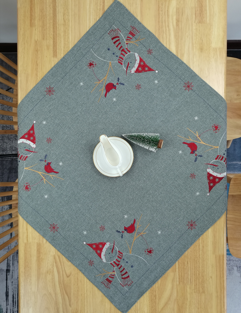 Christmas Snowman Embroidered Table Cloth