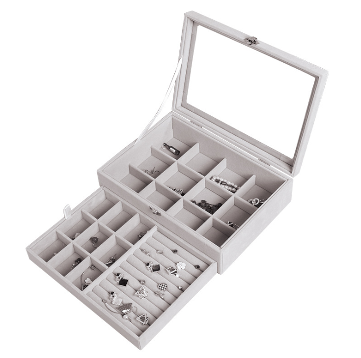 Double Layer Velvet Acrylic Ring Storage Box