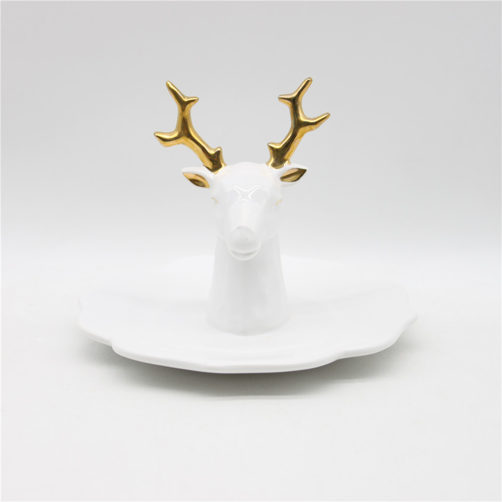 Painted gold horn ceramic trinket dish, animal shape trinket dish