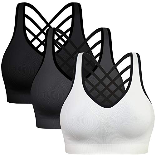 Padded Strappy Sports Bras for Women - Activewear Tops for Yoga Running Fitness