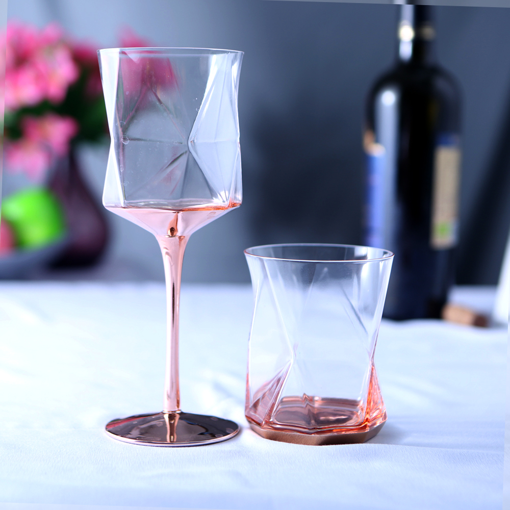 Electroplated rose gold wine glass set with irregular design for wine glass tumbler