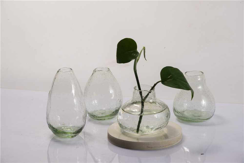Green bubble glass vases