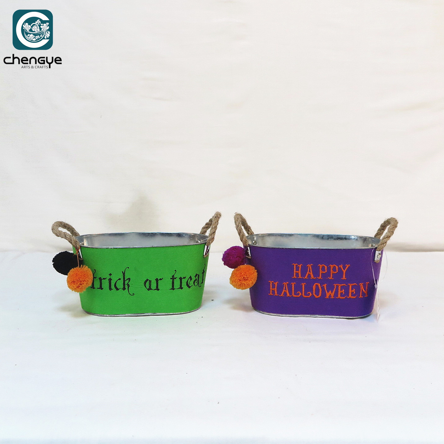 Oval shape halloween mteal bucket