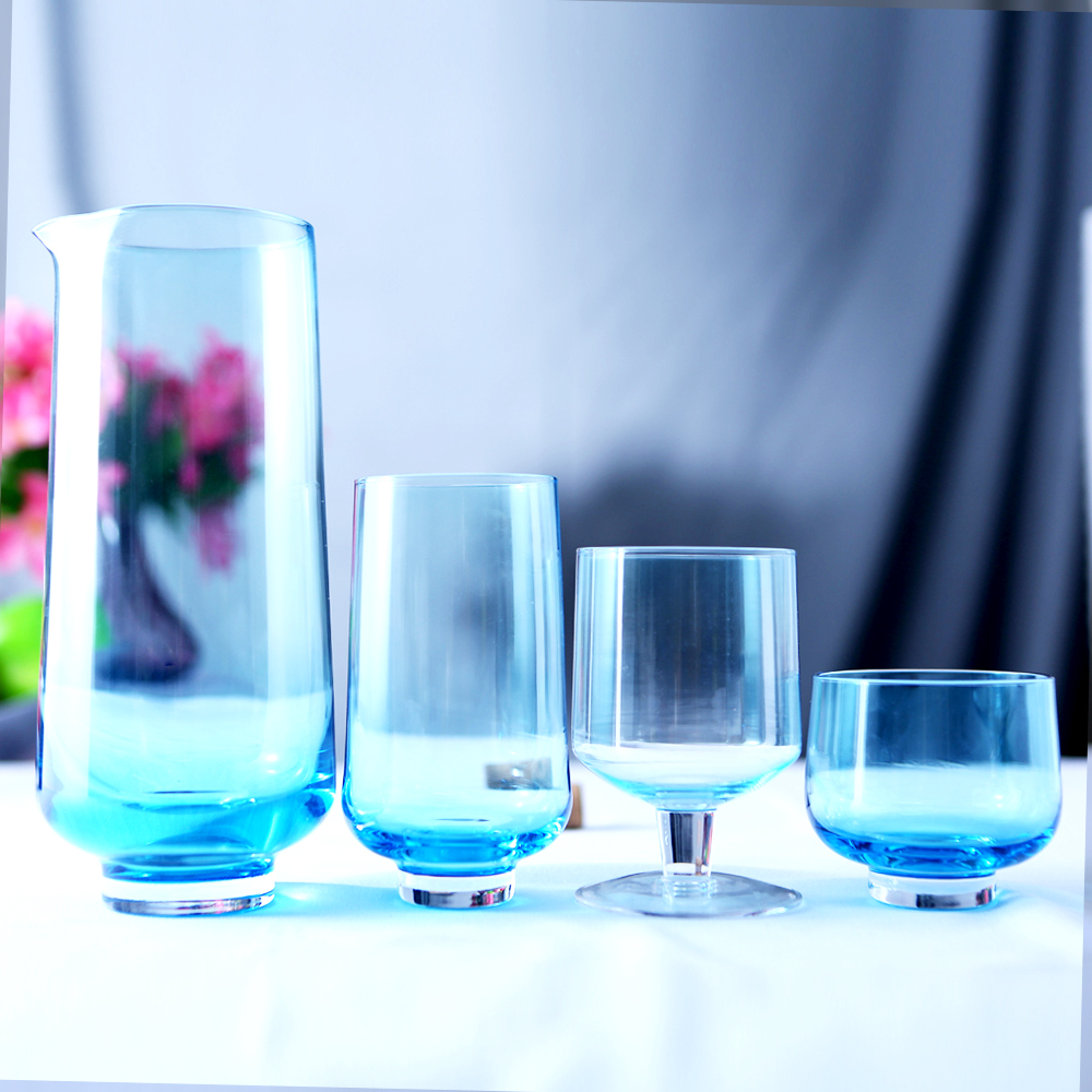 Blue wine glass set, solid color,sky blue colors never fade, new style
