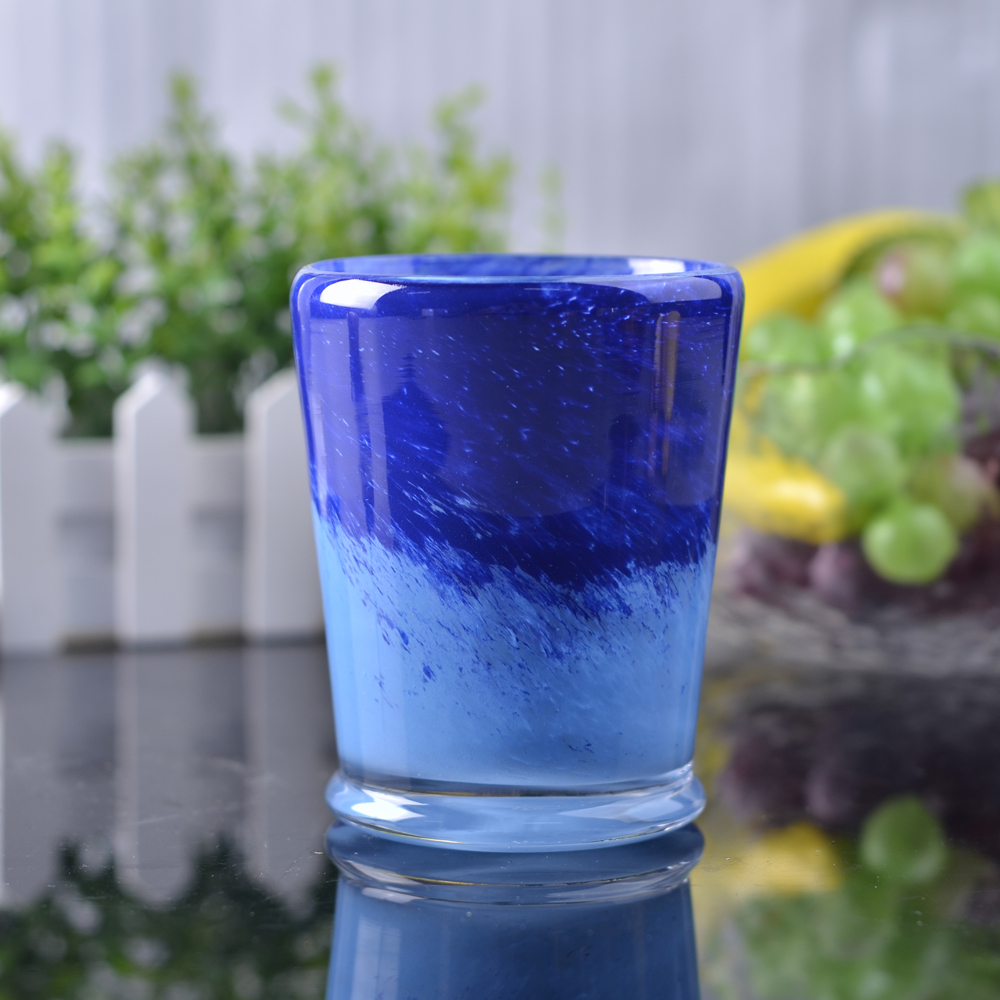 Two color Mosaic solid color glass candlestick, open mouth candle holder