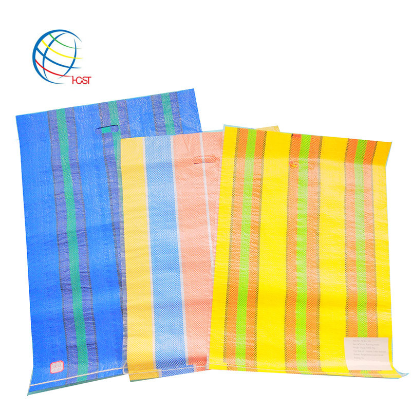 10kg woven pp shopping bag with stripe, colorful sacos