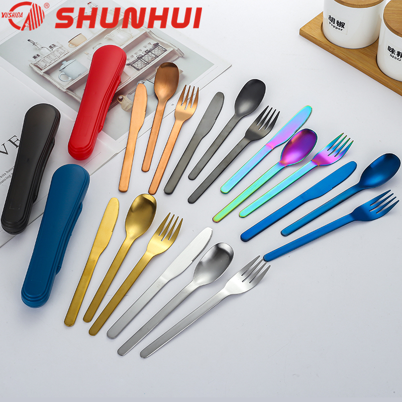 SH2241 Portable Stainless Steel Cutlery Set With Case Reusable Outdoor Children Kids Flatware For Camping Travel School