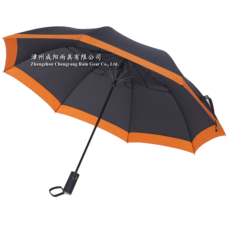 22" x 8 black ribs 2 section auto open folding umbrellas ready stock