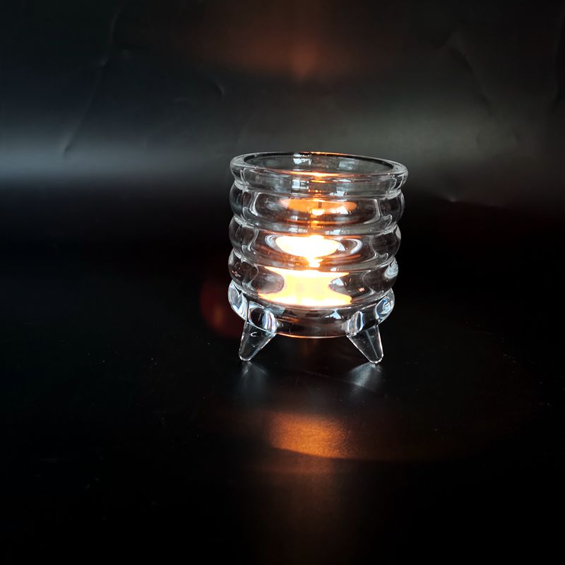 Round shaped crystal glass candle holder for tealight with feet