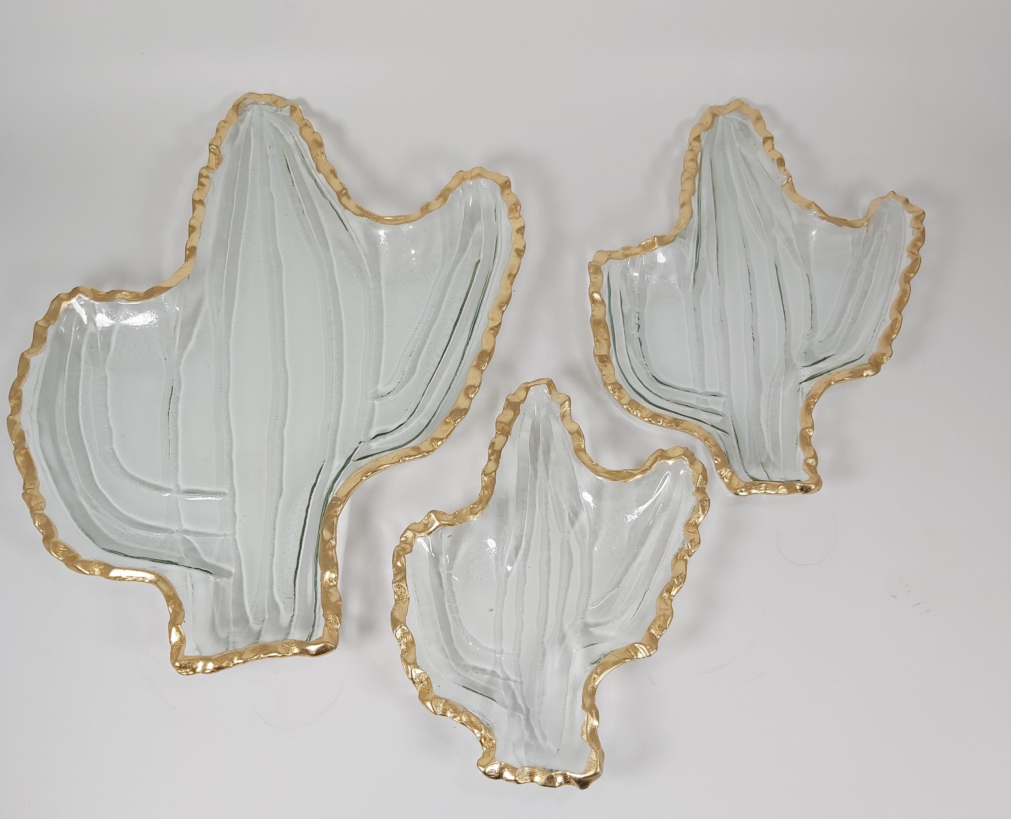 cactus shaped glass plate with gold rim