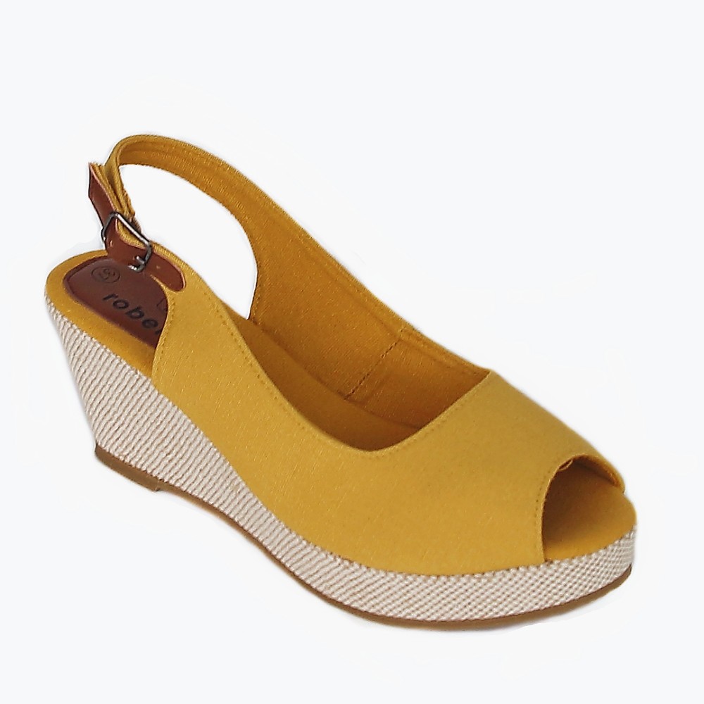 Ladies fashion high heel jute wedge canvas one piece upper sandals