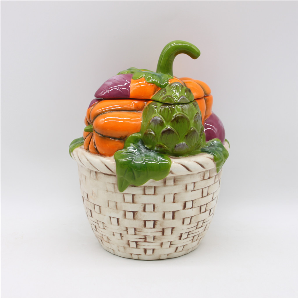 Hand-painted harvest festival ceramic storage jar