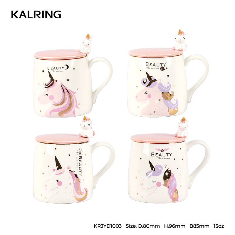 New bone china mug with spoon with lid with Unicorn design for gift