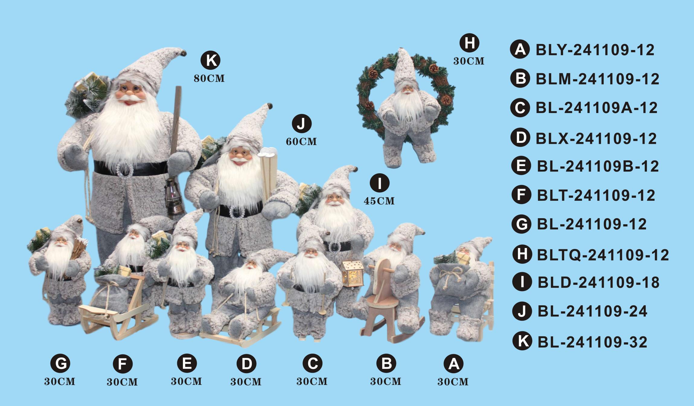 30cm/45cm/60cm/80cm height set of Santa Clause