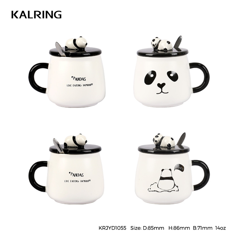 Ceramic porcelain mug with lid and spoon gift mug for wholesale