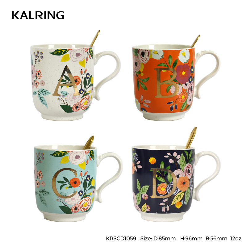 Ceramic mug with letter design with gift box for supermarket for gift