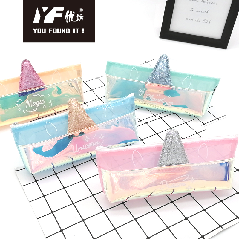 Custom unicorn glitter ornament laser TPU pencil case bag