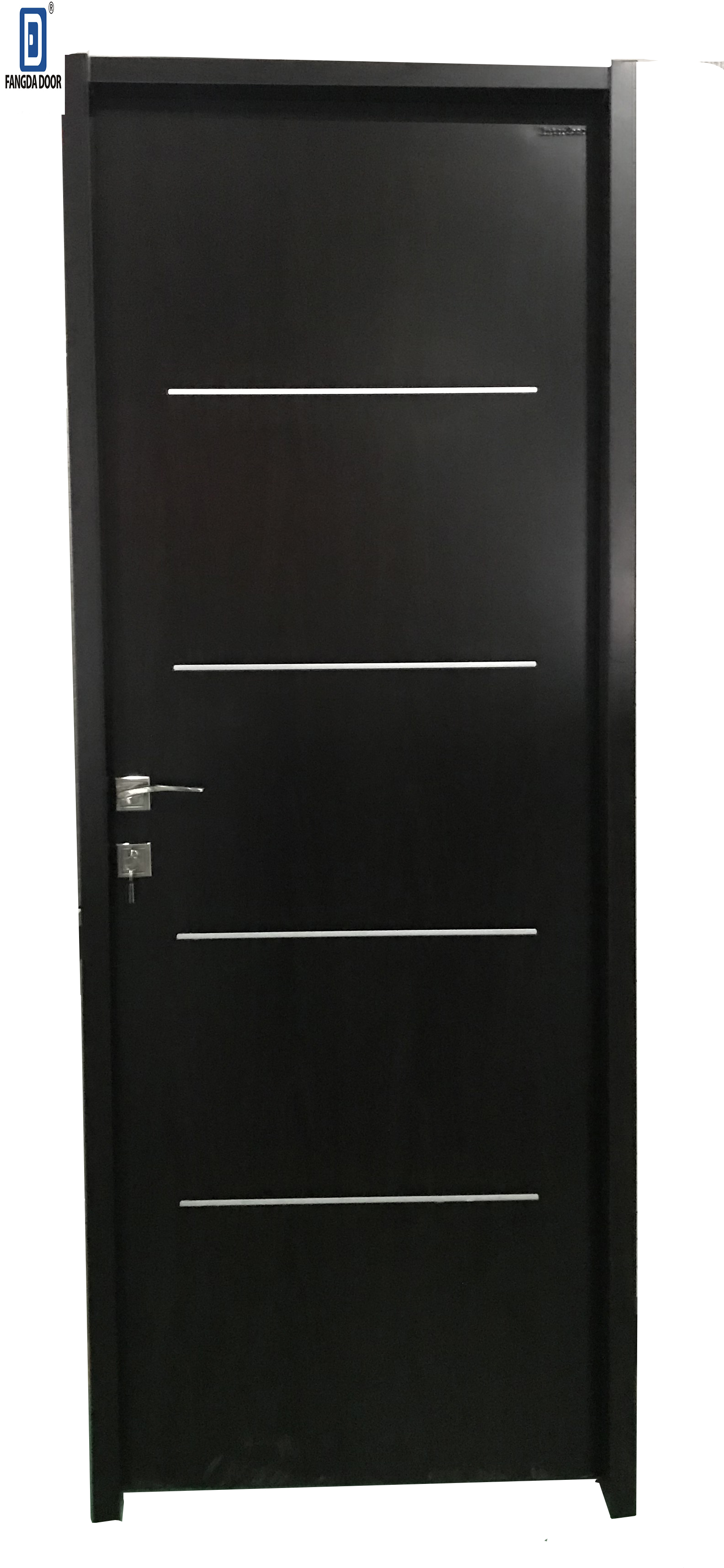 Fangda Dark black American panel steel door with 4 aluminum strips