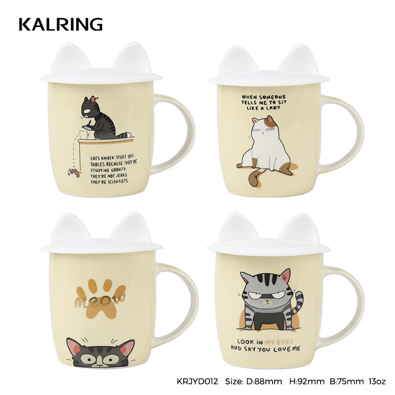 Gift mug with cat design with silicone cover for gift for daily use