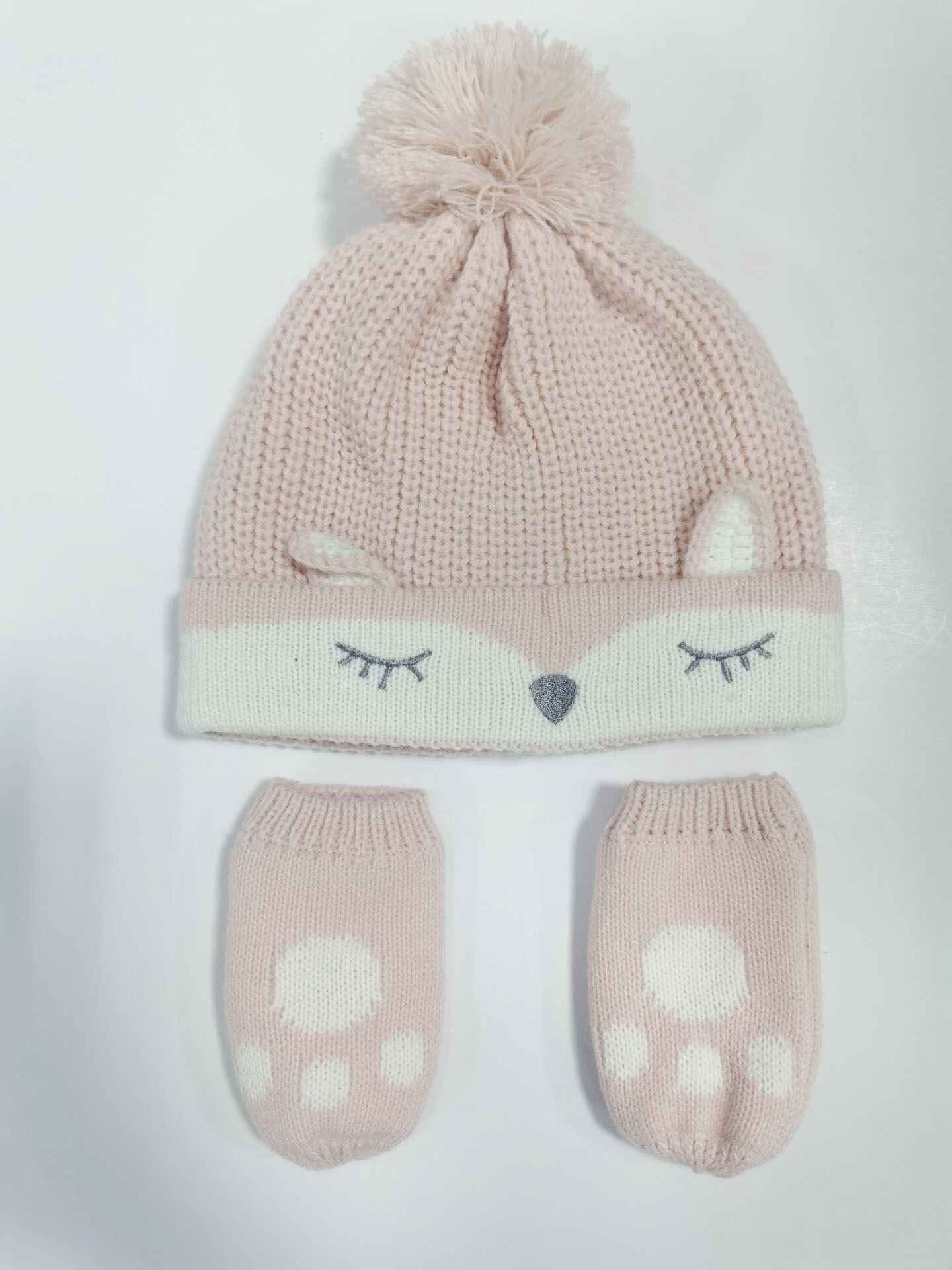 Ywhy-200153 Bby G Knitted Fox Hat & Mittens Set