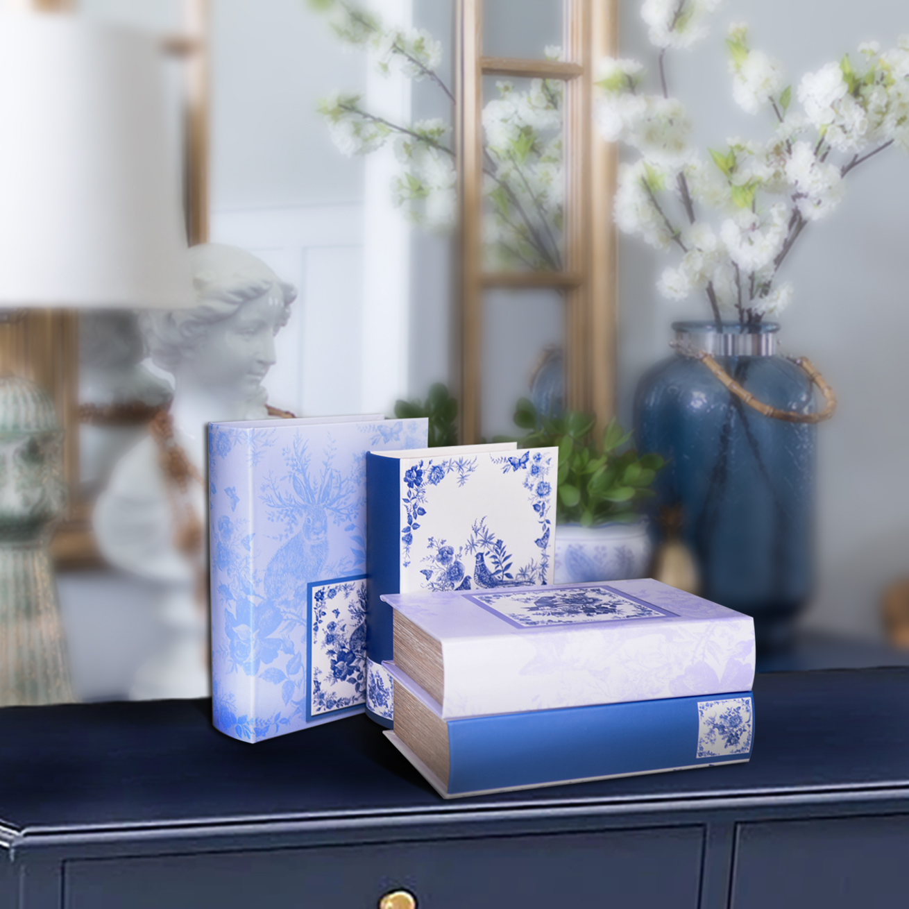 Book Box With Blue Flowers And Birds