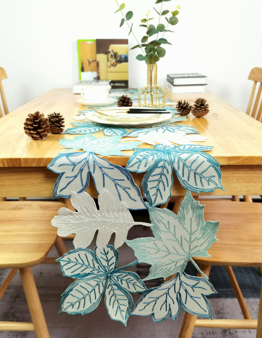 Fall Leaves Embroidered Table Runner