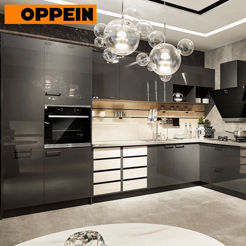 OPPEIN L-shaped High Gloss UV Lacquer Kitchen Cabinet