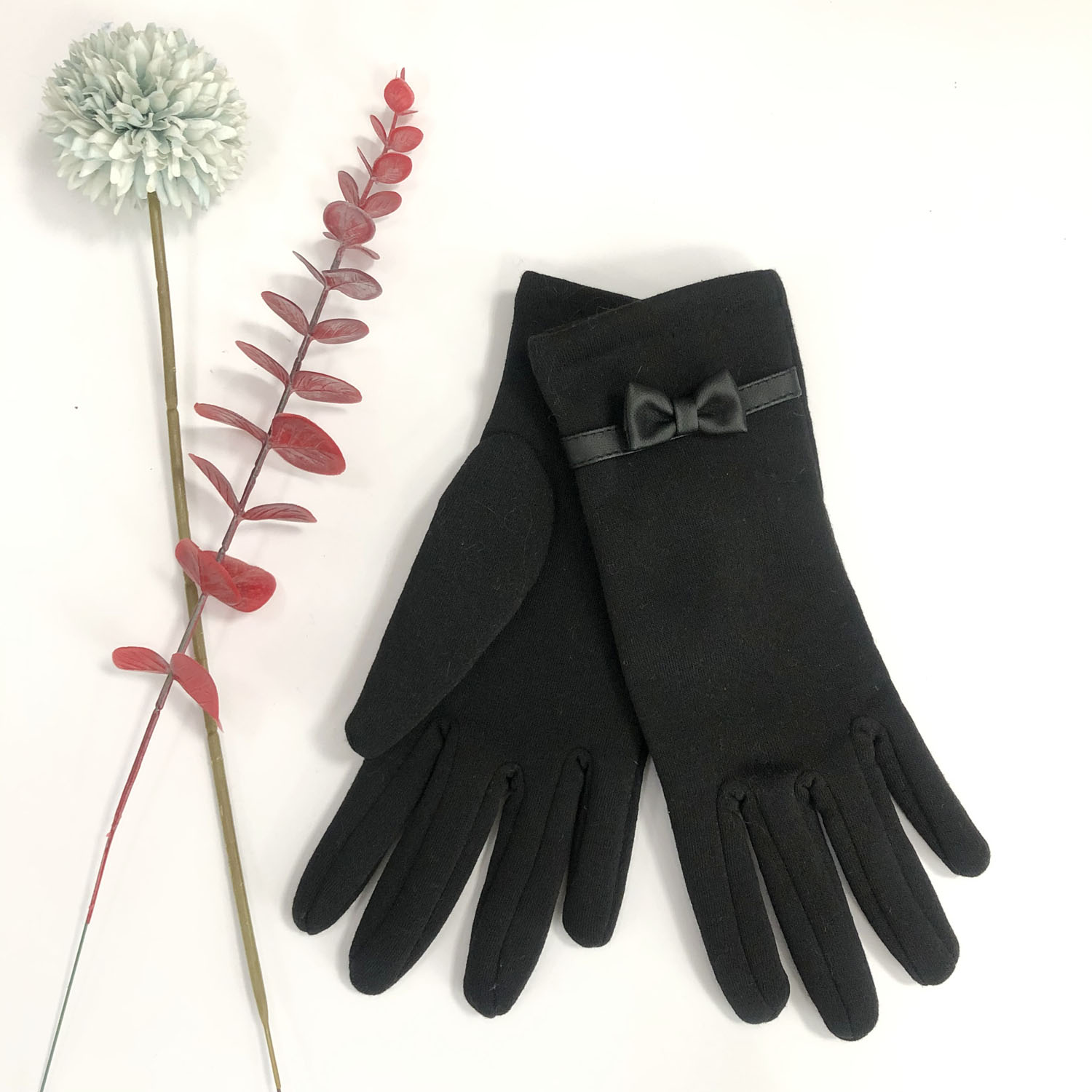 WGLL10 Fashion Warm Touch Screen Leather Mittens Gloves women bow