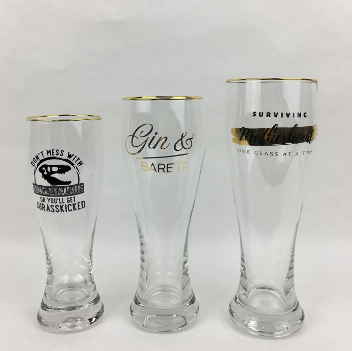 Beer Glass With Gold Rim And Decals