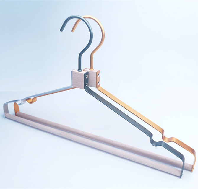 Morandi color flat metal hanger with wood bar
