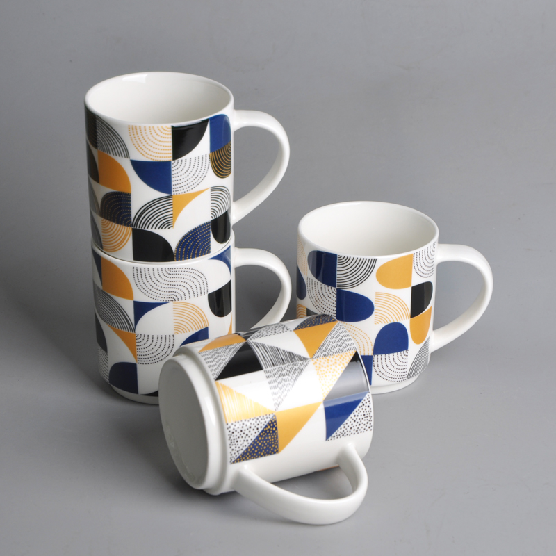 9oz straight-up overlapping ceramic geometric decal cup