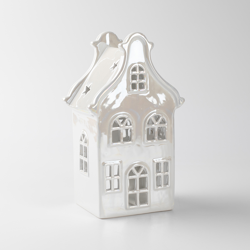 Pearls glaze ceramic christmas house ornament with LED light